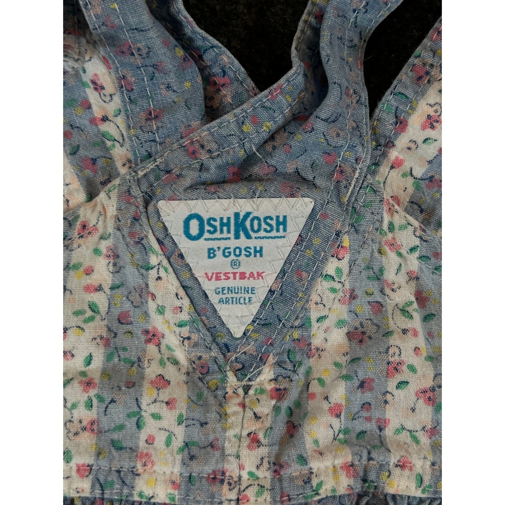Vintage 80s OshKosh B'gosh Floral Cotton Sunsuit Romper Blue Pink Baby Girl 24M